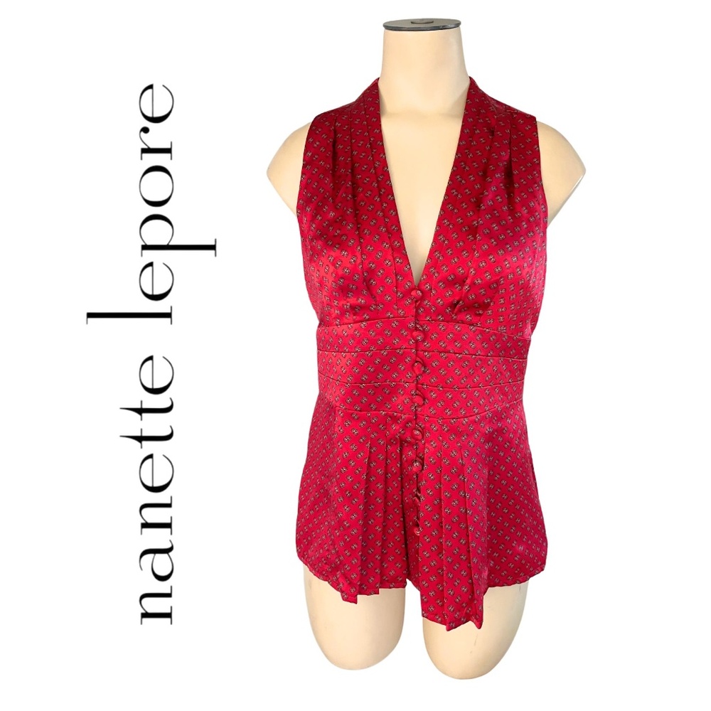 Vintage 90s 00s Nannette Lepore Burgundy Paisley Silk Vest Blouse // Size 2